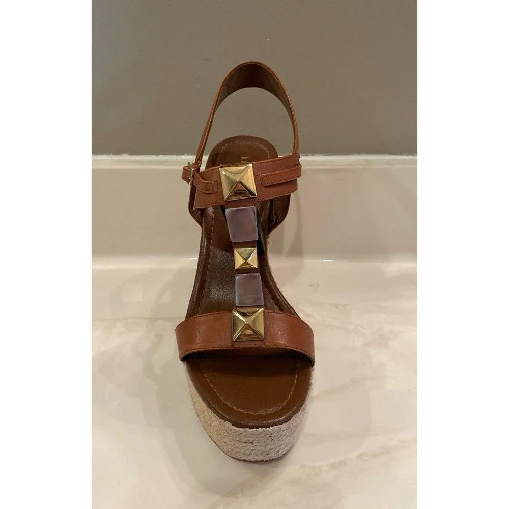 Kate Spade Studded Espadrille Platform Wedge Sandals Brown Leather Size 10 - Picture 4 of 12